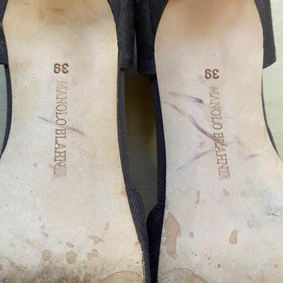 Manolo Blahnik D'orsay Brown Linen Leopard Accent Pumps Pointed Toe Sz 39 / US 9 - Picture 10 of 11